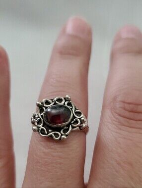 Silver Ring with Deep Red Stone